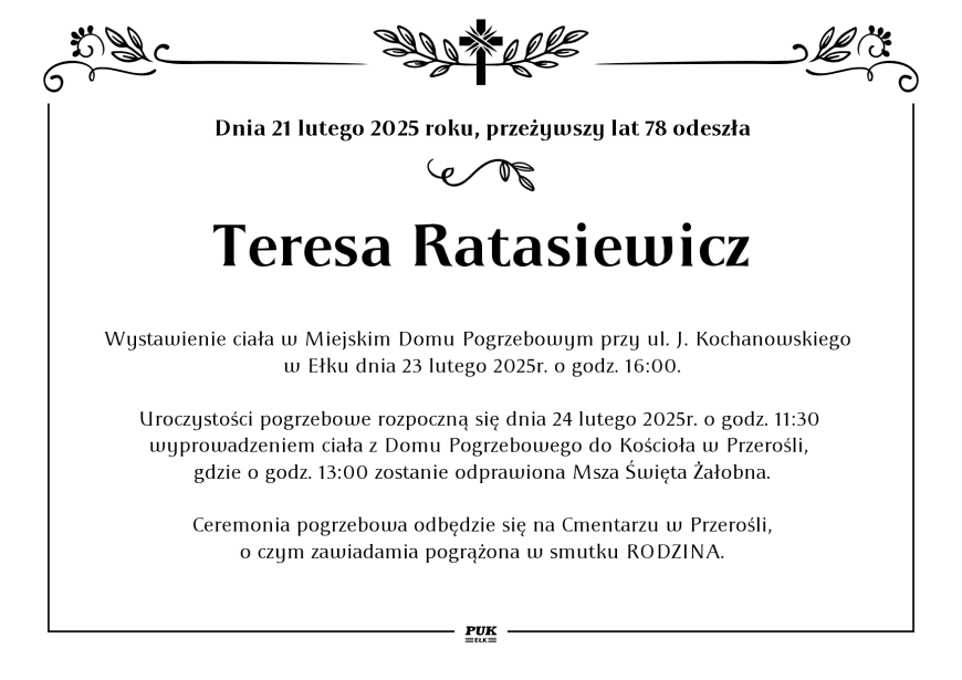 Teresa Ratasiewicz - nekrolog